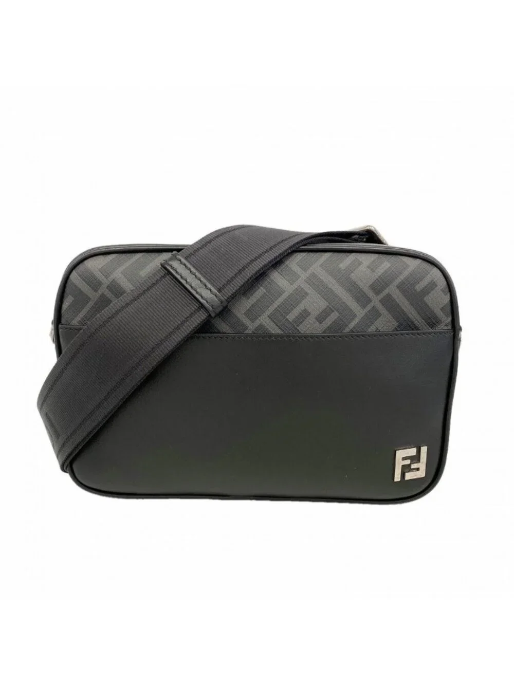 Fendi Shoulder Bag Zucca Leather Black Silver